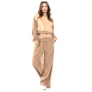 Comfy Waffle Contrast Sweatshirts and Pants Set